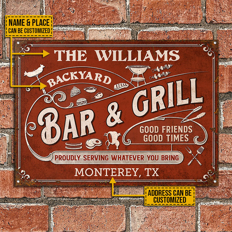 Personalized Grilling Proudly Serving Whatever You Bring Color Customized Classic Metal Signs