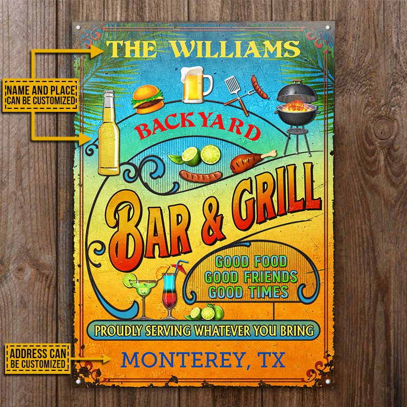 Personalized Grilling Summer Good Food Good Friends Custom Classic Metal Signs