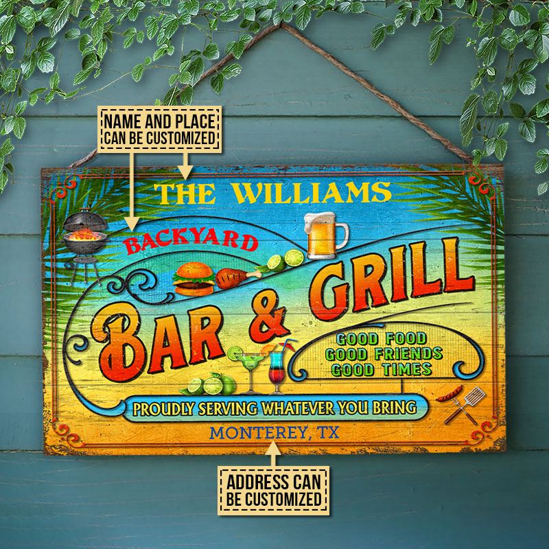 Personalized Grilling Summer Good Food Good Friends Custom Wood Rectangle Sign