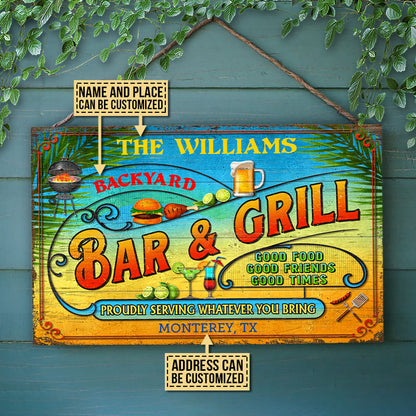 Personalized Grilling Summer Good Food Good Friends Custom Wood Rectangle Sign