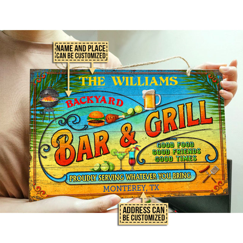 Personalized Grilling Summer Good Food Good Friends Custom Wood Rectangle Sign