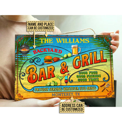 Personalized Grilling Summer Good Food Good Friends Custom Wood Rectangle Sign