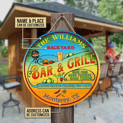 Personalized Grilling Summer Good Food Good Friends Customized Wood Circle Sign