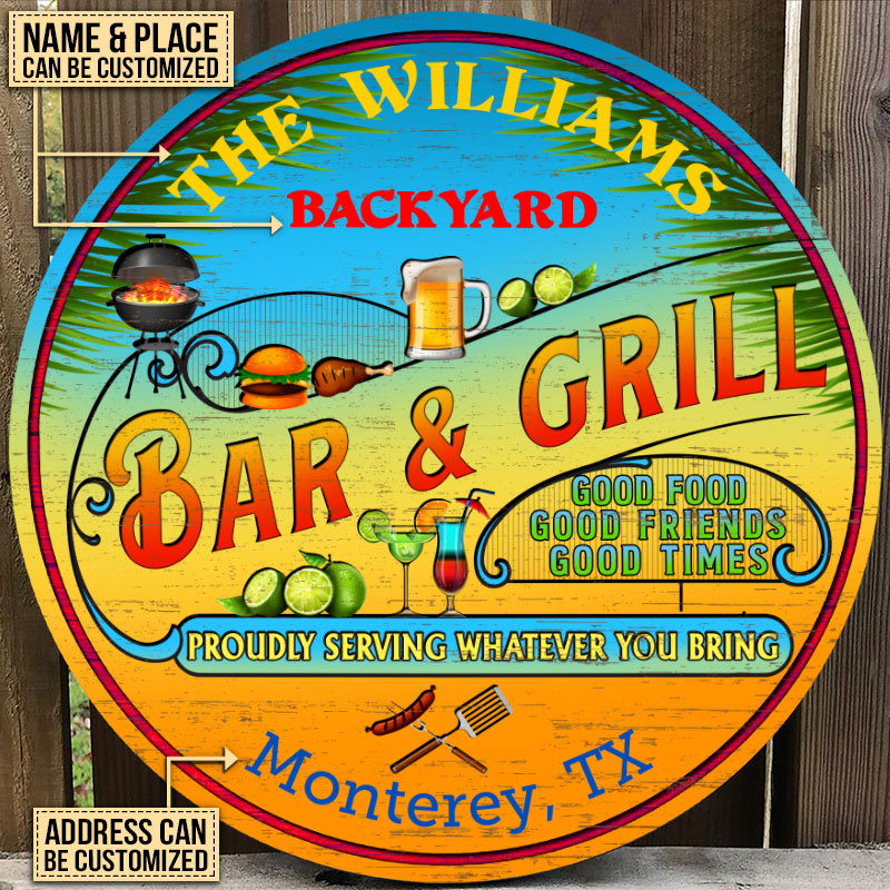 Personalized Grilling Summer Good Food Good Friends Customized Wood Circle Sign