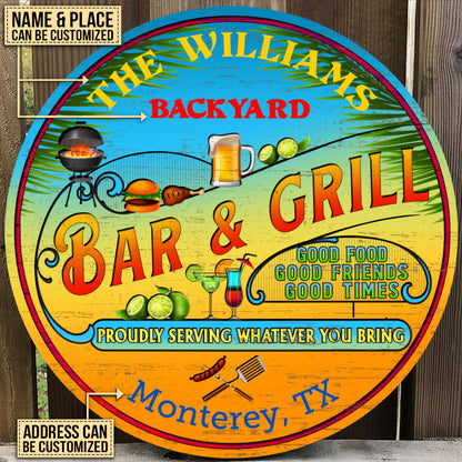 Personalized Grilling Summer Good Food Good Friends Customized Wood Circle Sign
