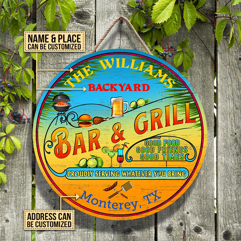 Personalized Grilling Summer Good Food Good Friends Customized Wood Circle Sign