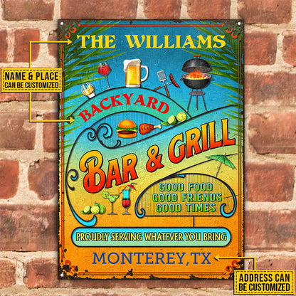 Personalized Grilling Summer Good Food Good Friends Vertical Custom Classic Metal Signs
