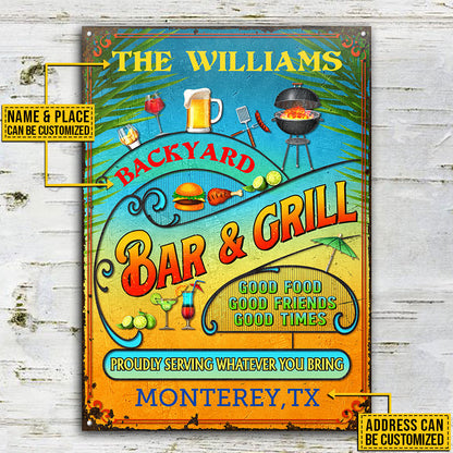 Personalized Grilling Summer Good Food Good Friends Vertical Custom Classic Metal Signs