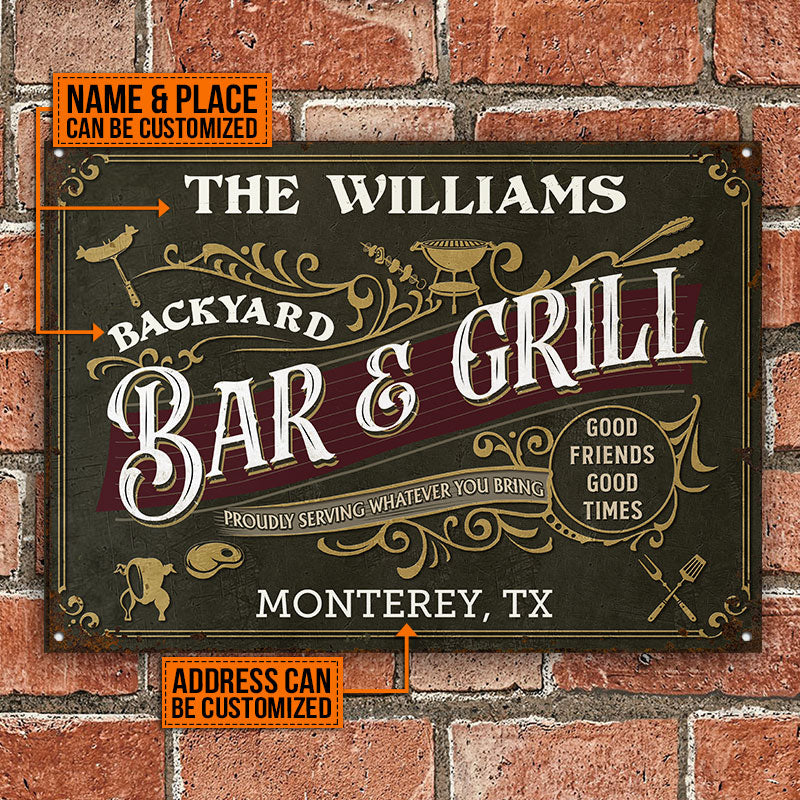 Personalized Grilling Vintage Bar & Grill Customized Classic Metal Signs