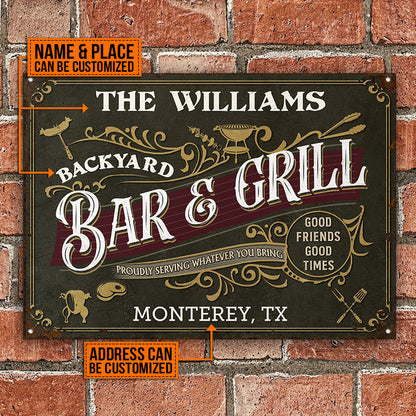Personalized Grilling Vintage Bar & Grill Customized Classic Metal Signs