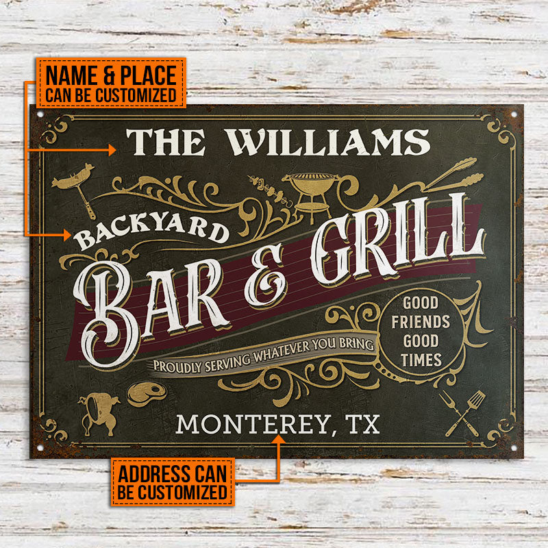 Personalized Grilling Vintage Bar & Grill Customized Classic Metal Signs