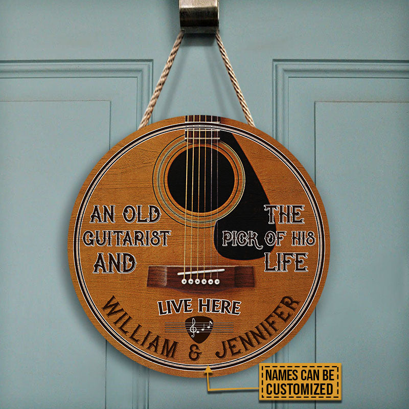 Personalized Guitarist The Pick Of His Life Customized Wood Circle Sign