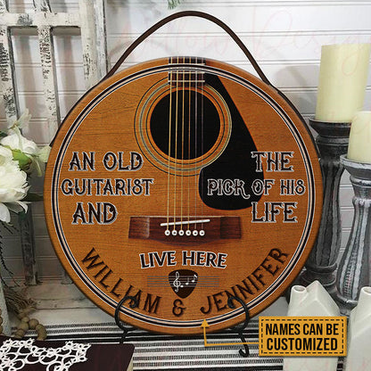 Personalized Guitarist The Pick Of His Life Customized Wood Circle Sign