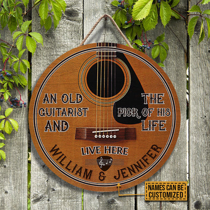 Personalized Guitarist The Pick Of His Life Customized Wood Circle Sign