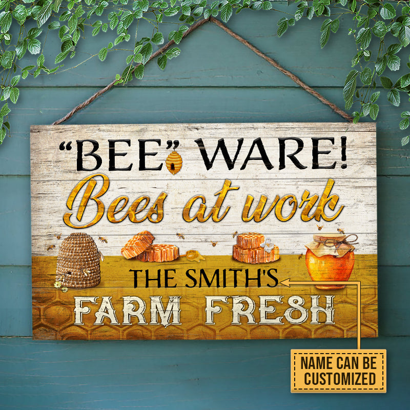 Personalized Honey Bee Bees At Work Custom Wood Rectangle Sign