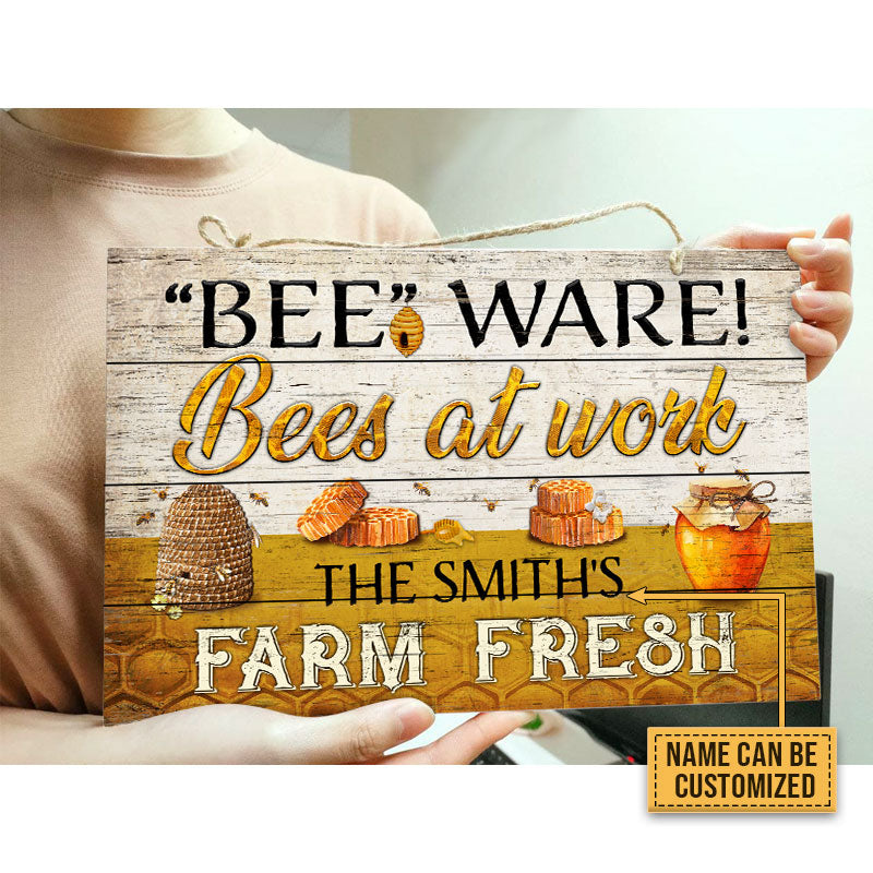 Personalized Honey Bee Bees At Work Custom Wood Rectangle Sign