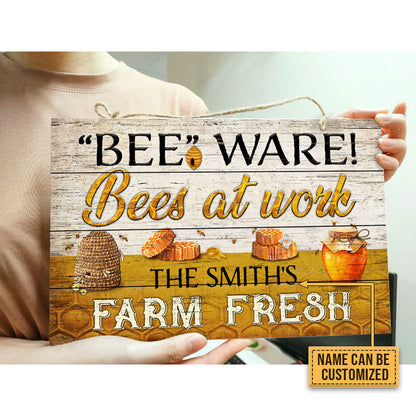 Personalized Honey Bee Bees At Work Custom Wood Rectangle Sign