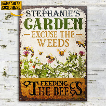 Personalized Honey Bee Excuse the Weeds Customized Classic Metal Signs