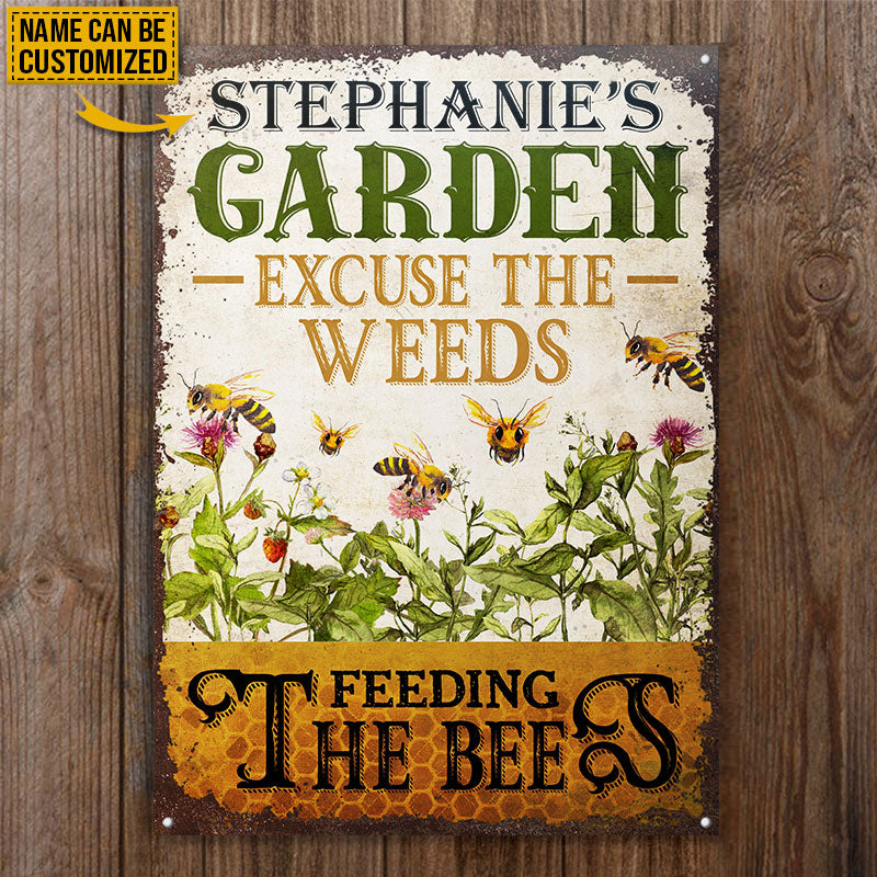 Personalized Honey Bee Excuse the Weeds Customized Classic Metal Signs