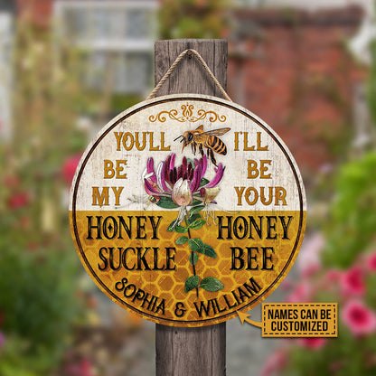 Personalized Honey Bee My Honey Suckle Customized Wood Circle Sign