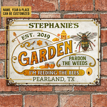 Personalized Honey Bee Vintage Pardon the Weeds Customized Classic Metal Signs