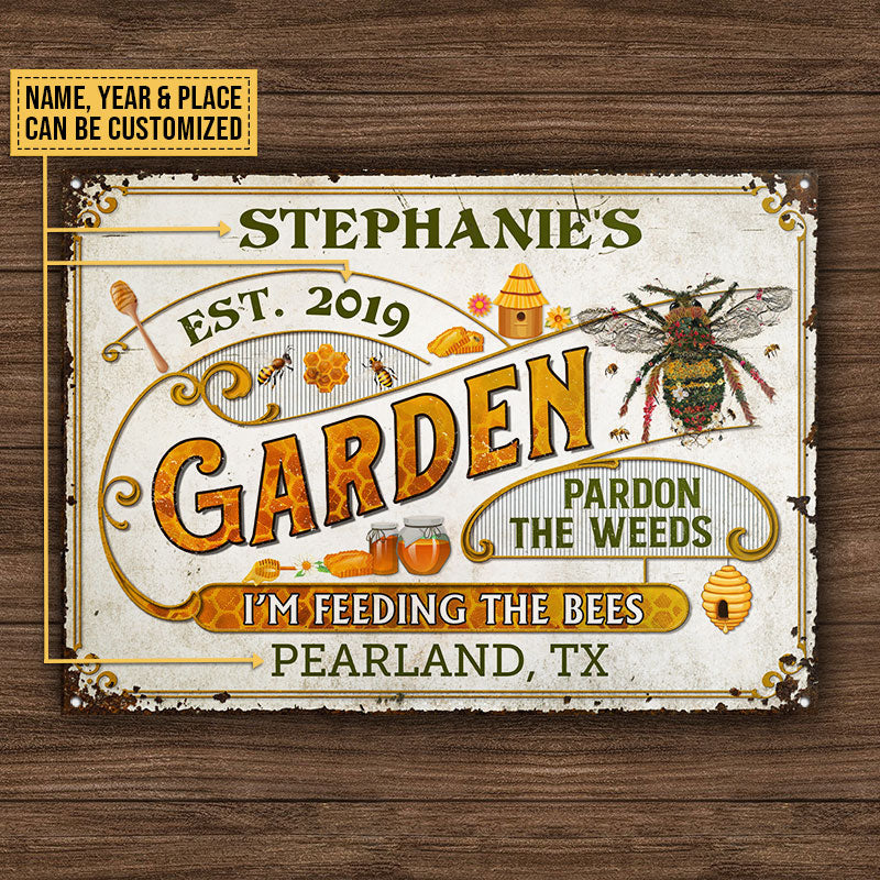 Personalized Honey Bee Vintage Pardon the Weeds Customized Classic Metal Signs