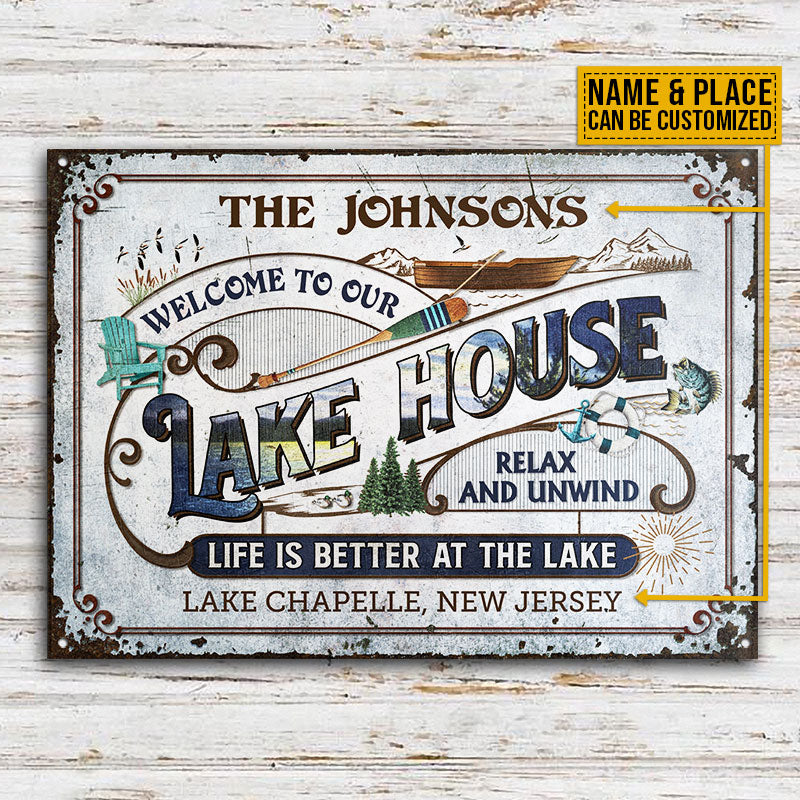Personalized Lake Blue Vintage Life Is Better Custom Classic Metal Signs
