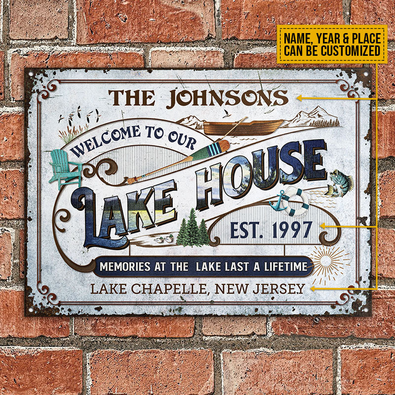 Personalized Lake Blue Vintage Memories At The Lake Custom Classic Metal Signs