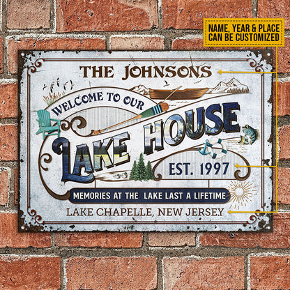 Personalized Lake Blue Vintage Memories At The Lake Custom Classic Metal Signs