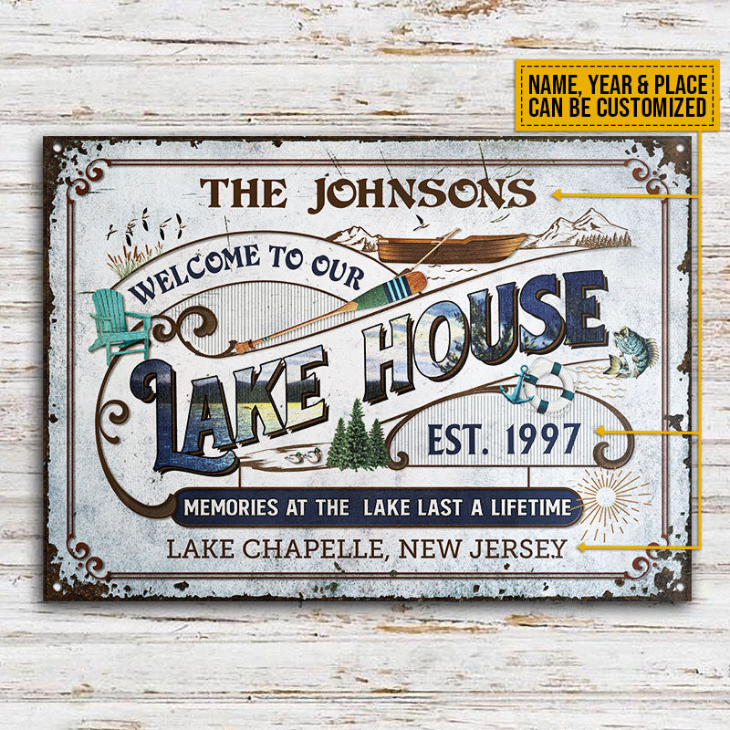 Personalized Lake Blue Vintage Memories At The Lake Custom Classic Metal Signs