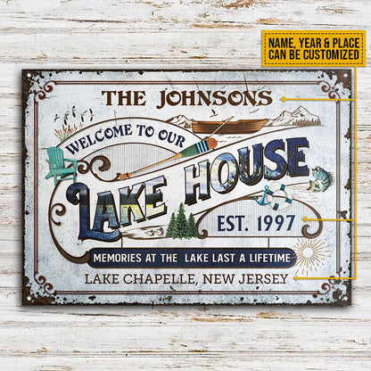 Personalized Lake Blue Vintage Memories At The Lake Custom Classic Metal Signs