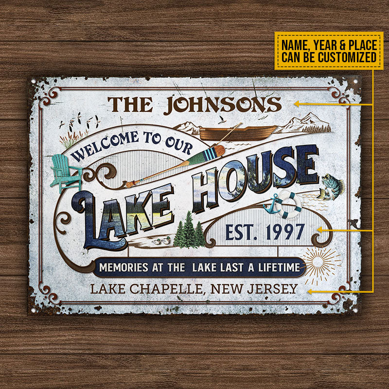 Personalized Lake Blue Vintage Memories At The Lake Custom Classic Metal Signs