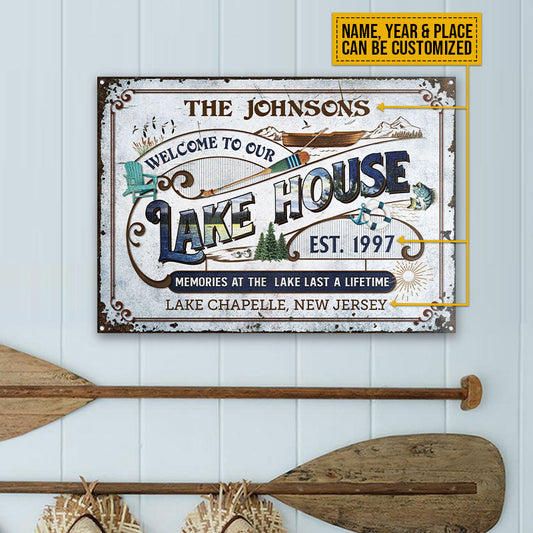 Personalized Lake Blue Vintage Memories At The Lake Custom Classic Metal Signs
