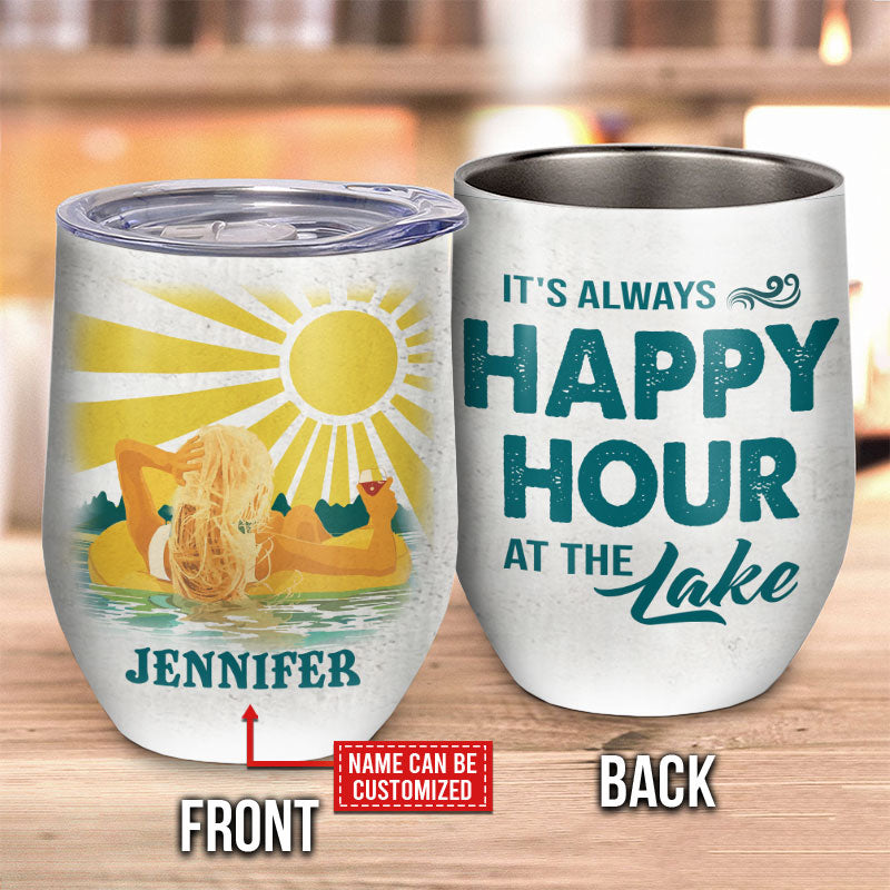 Personalized Lake Happy Hour Custom Wine Tumbler