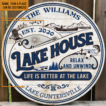 Personalized Lake House Life Is Better At The Lake Custom Wood Circle Sign