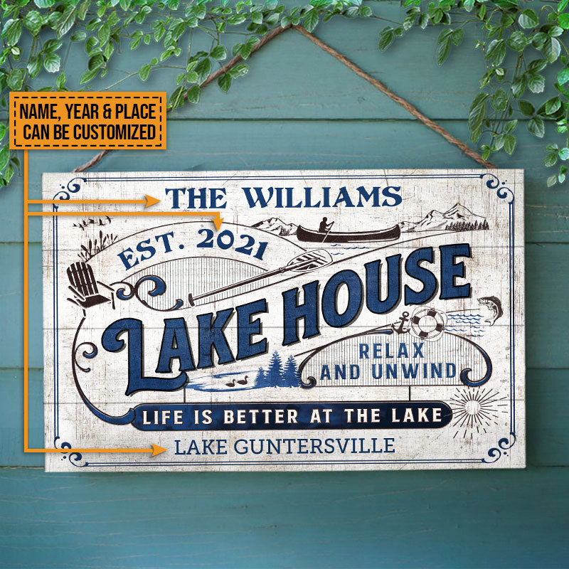 Personalized Lake House Life Is Better Custom Wood Rectangle Sign
