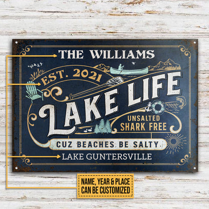 Personalized Lake Life Unsalted Customized Classic Metal Signs