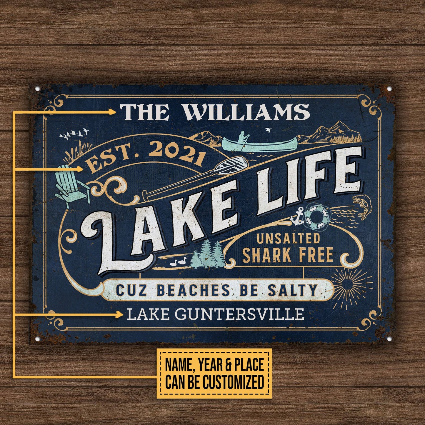 Personalized Lake Life Unsalted Customized Classic Metal Signs