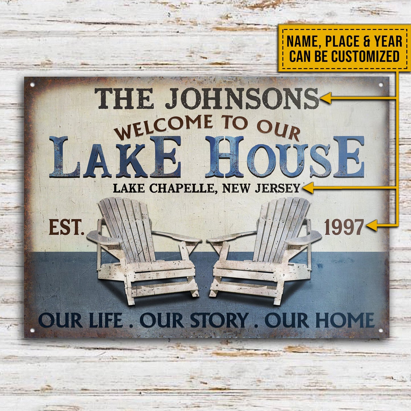 Personalized Lake Our Life Our Story Customized Classic Metal Signs