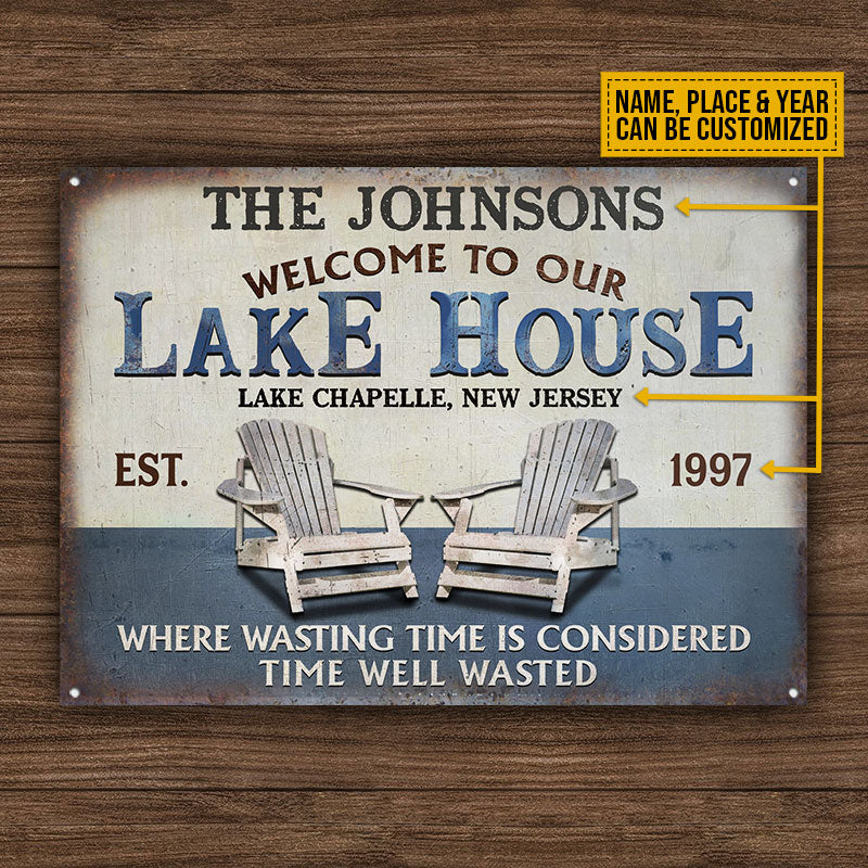 Personalized Lake Time Well Wasted Custom Classic Metal Signs