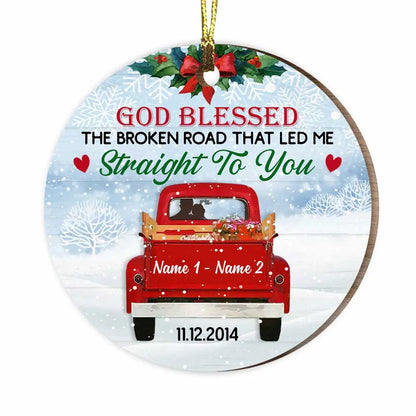 Personalized Love Couple Red Truck Christmas Circle Ornament ornament The Next Custom Gift