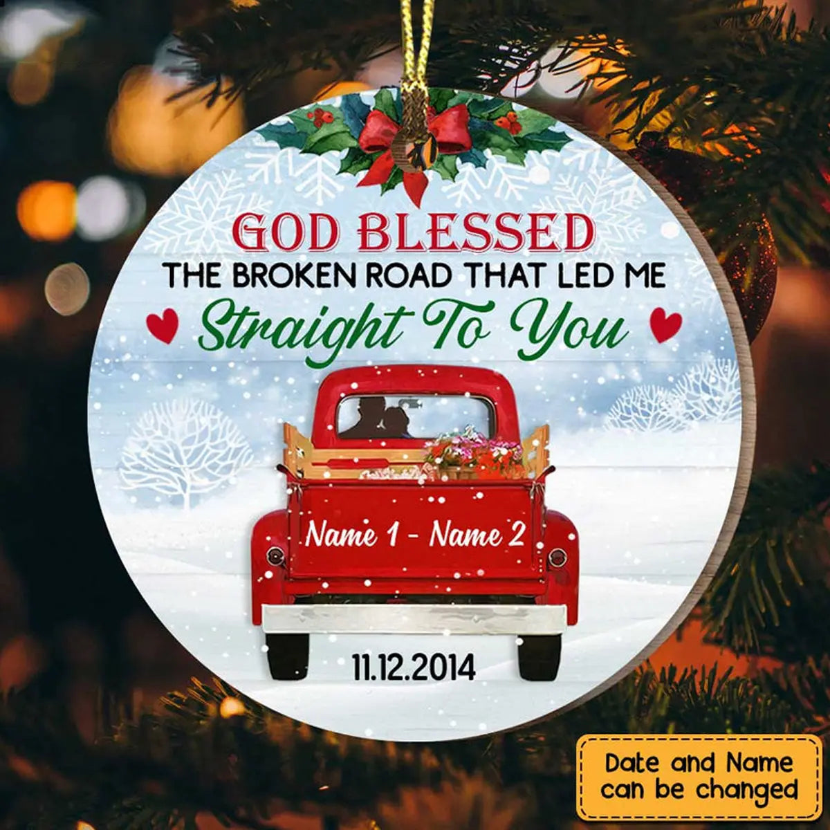 Personalized Love Couple Red Truck Christmas Circle Ornament ornament The Next Custom Gift