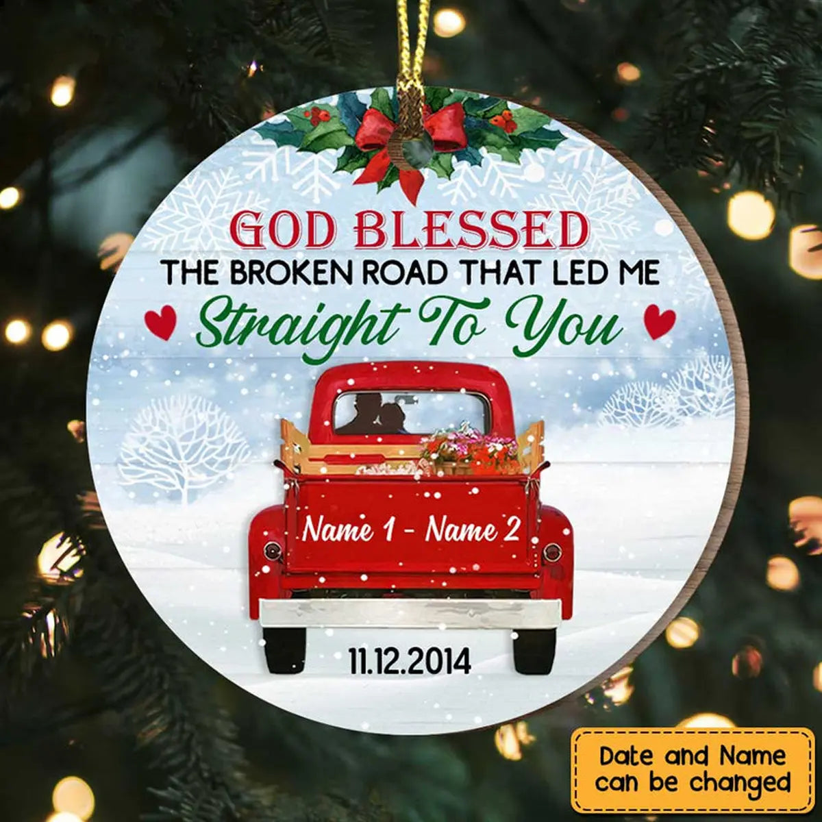 Personalized Love Couple Red Truck Christmas Circle Ornament ornament The Next Custom Gift