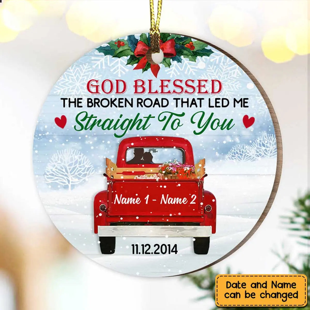 Personalized Love Couple Red Truck Christmas Circle Ornament ornament The Next Custom Gift