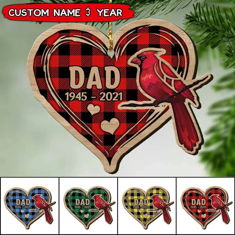 Personalized Memorial Christmas Cardinal Heart Wooden Ornament ornament The Next Custom Gift