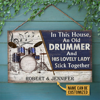Personalized Drum Color Old Couple In The House Customized Wood Rectangle Sign