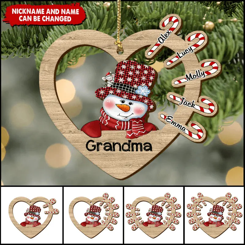 Personalized Nickname Grandma Snowman Heart-shaped Ornament ornament The Next Custom Gift