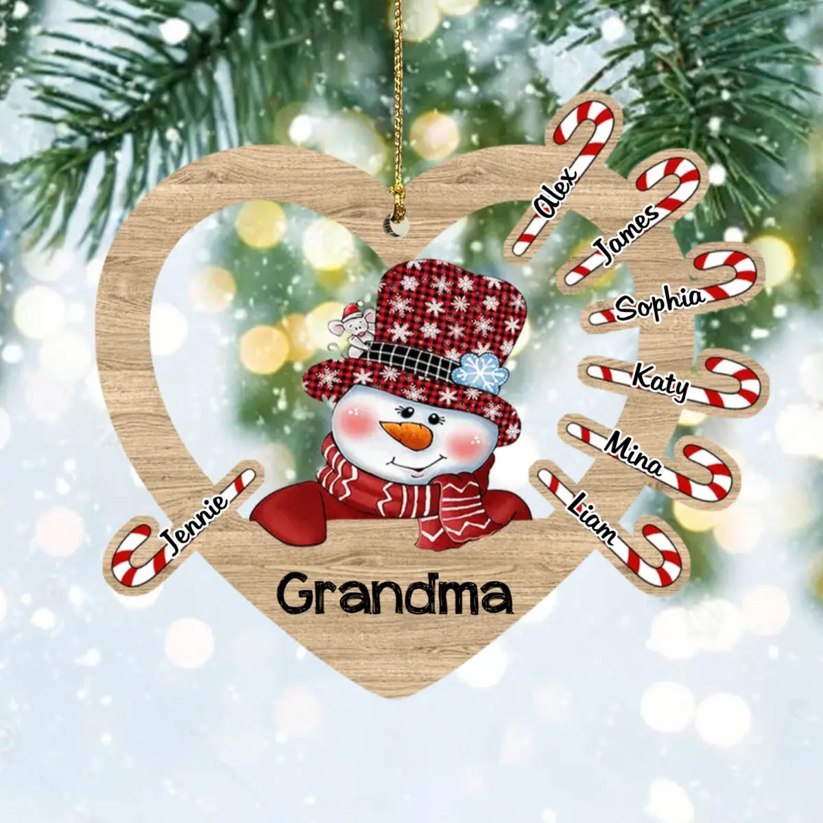 Personalized Nickname Grandma Snowman Heart-shaped Ornament ornament The Next Custom Gift