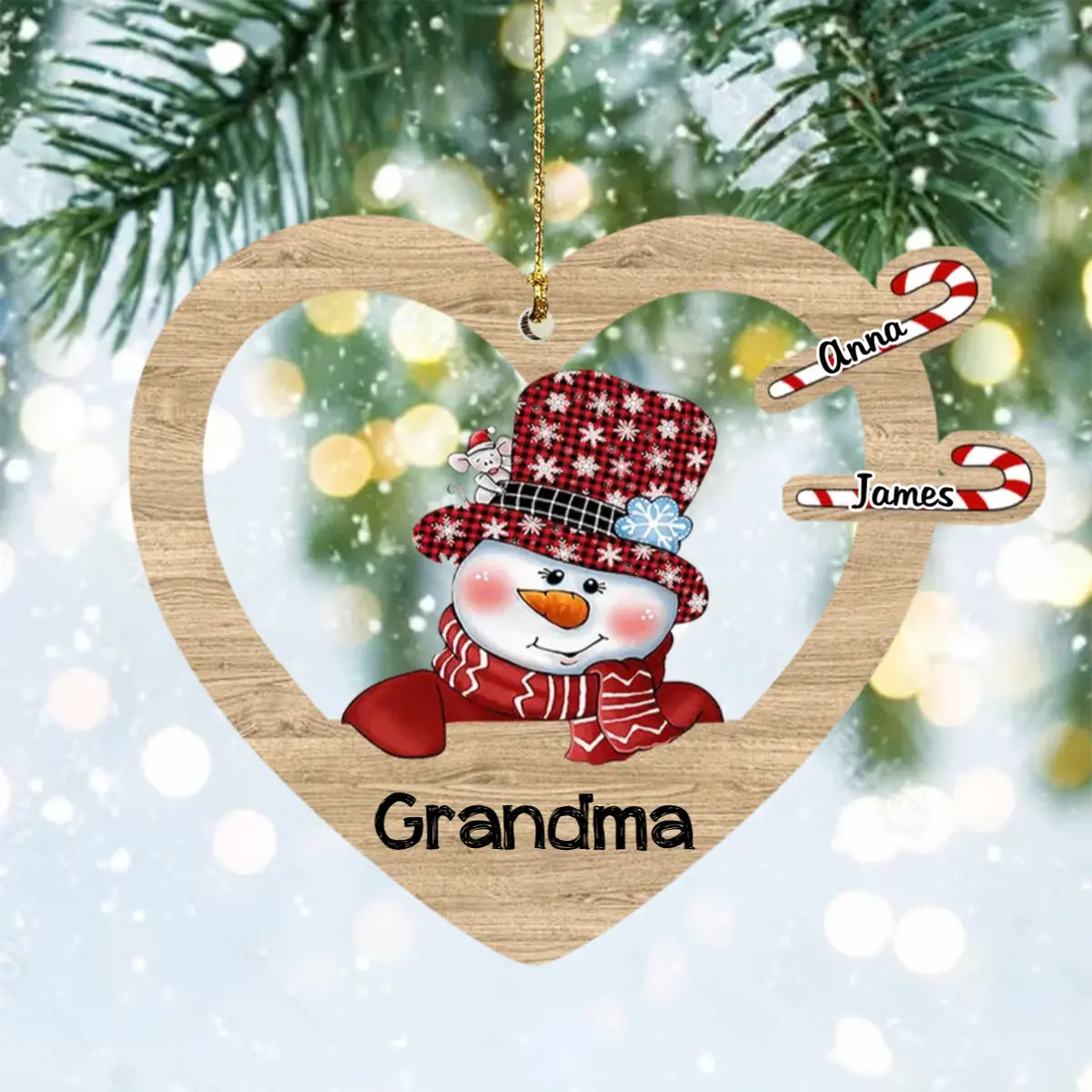 Personalized Nickname Grandma Snowman Heart-shaped Ornament ornament The Next Custom Gift