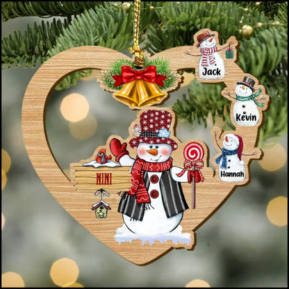 Personalized Nickname Nana With Snowman Kids Heart-Shaped Ornament ornament The Next Custom Gift